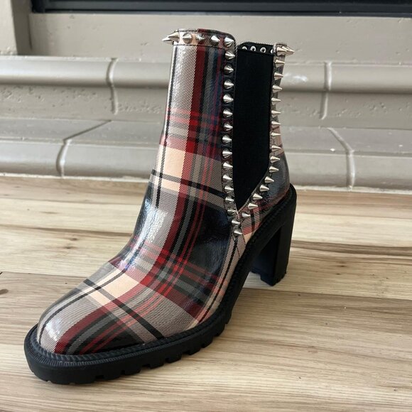 Jessica Simpson Demmie Studded Block Heel Plaid Bootie - Picture 1 of 9